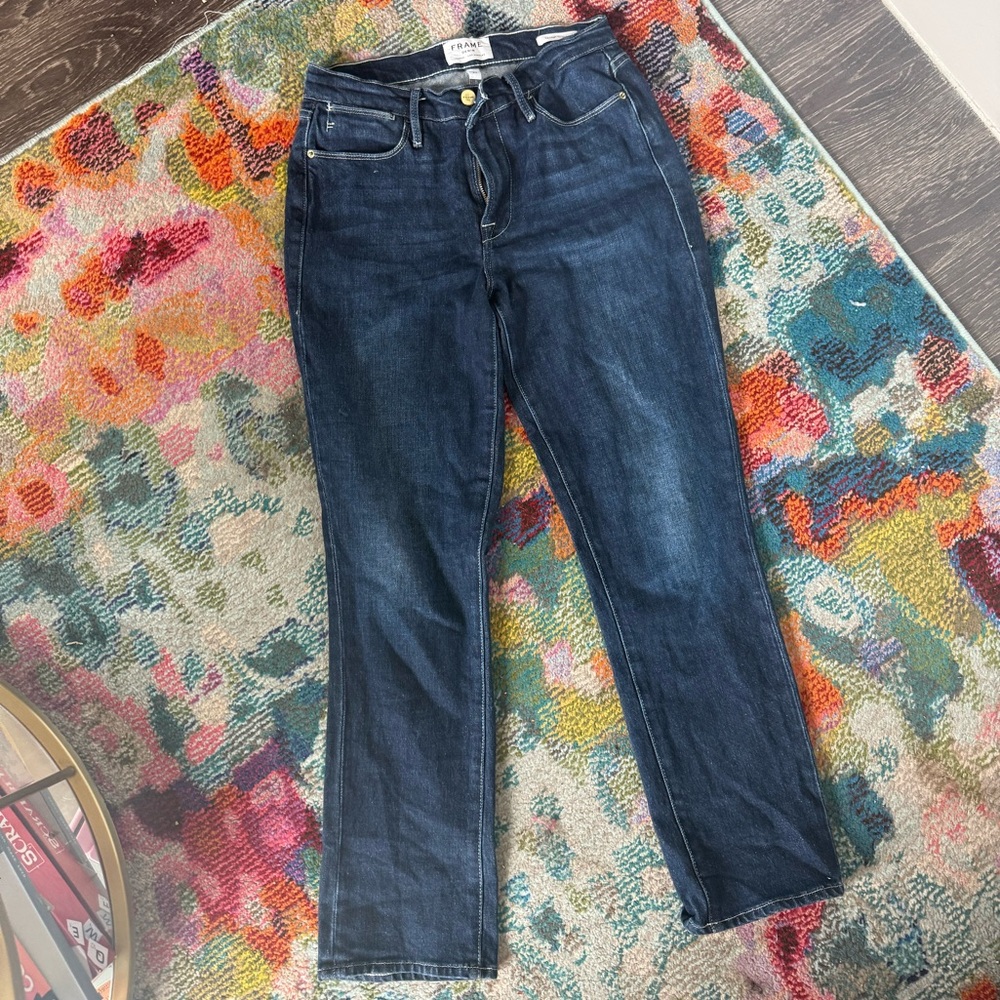 FRAME Le High Straight Dark Blue Straight Leg Jeans - 27
